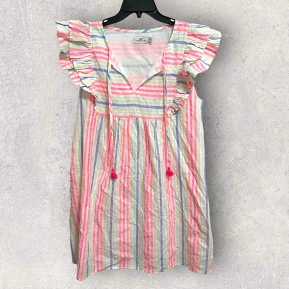 Vineyard Vines Pink and White Ruffled Sundress